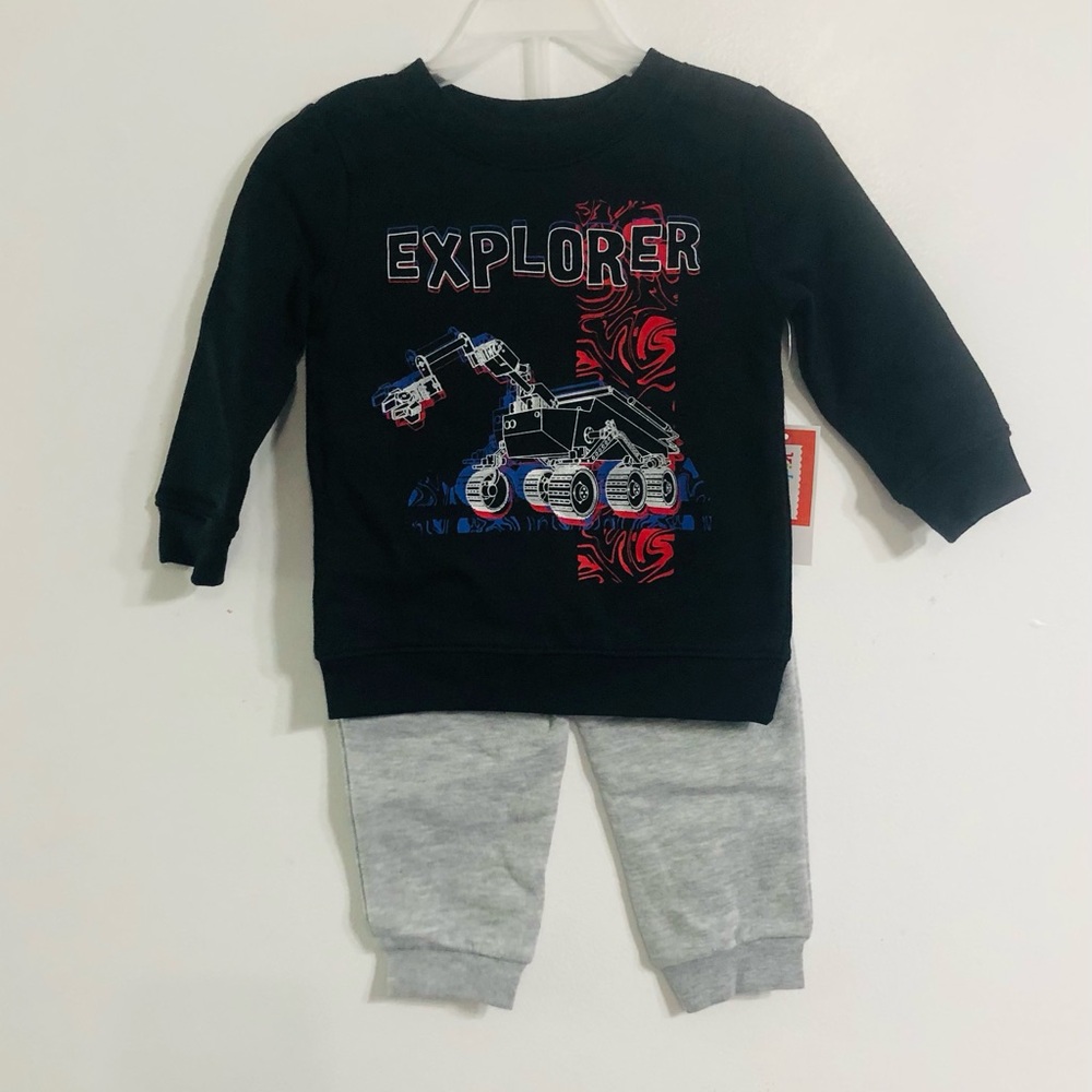 Boy’s 2pcs set sweatshirt explorer truck pullover / jogger gray 12M
